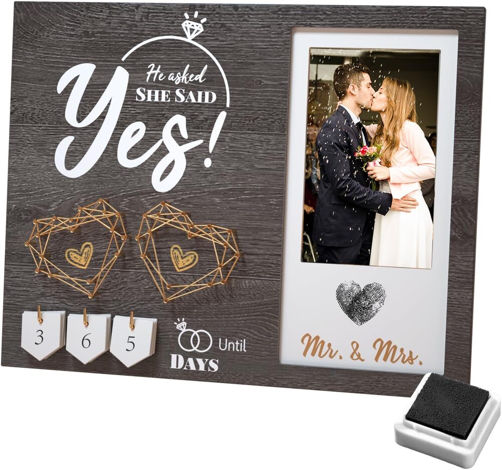 Wedding Countdown Photo Frame with Gold Accents
